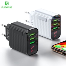 FLOVEME USB Charger 3 Port USB 3A Fast Charger Digital Display Travel Wall Charging Adapter For iPhone 11 EU Chargers For Xiaomi