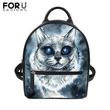 FORUDESIGNS Gothic Punk Black PU Backpacks Women Femme Ghost Cat Leather Small Shoulder Bag Girls Student Waterproof School Bag