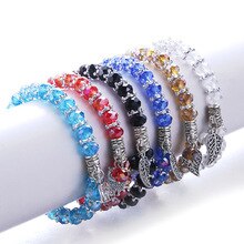 Fashion 6-colors Crystal beaded bracelet boho style Transparent glass beads leaf pendant bracelets women men Couple bracelet