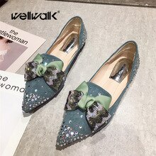 Fashion Bowknot Shoes Women Dress Moccasins Pointed Toe Loafer Female Spring Colorful Rhinestone Flat Shoe Woman Funny Ballerina