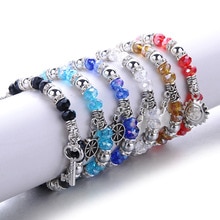 Fashion Elastic Silver beads Natural stone bracelet Crystal glass bead Star Key Pendant bracelets men women Couple bracelet