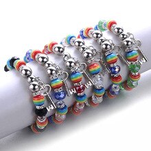 Fashion Elastic silver beads Colorful Beads Charms Bracelets Girl boy Key pendant Rainbow Beaded Bracelet fine children jewelry