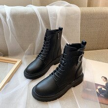 Fashion Martin Boots Women 2020 Spring Autumn New  Thick Flats Shoes Woman Non Slip Plus Velvet Lace Up Casual Female Booties