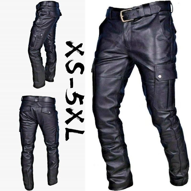 Fashion Men's Leather Pants Locomotive Punk Style Pants for Men Winter Mens Clothes Pantalon Homme Plus Size Mens Rock Pants
