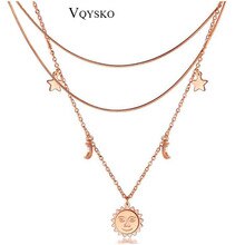 Fashion Three Layer Charms Necklaces For Women Stainless Steel Rose Gold Bohemian Jewelry Necklace Jewelry Wholesale