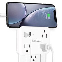 Flat Multi Outlet Wall Plug Extender Power Strip with 5 Ports Non Surge Protection with Holder for Home and Cruise Line