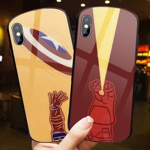 For iPhone X 7 8 6s Plus XR XS MAX Marvel Avengers Tempered Glass Superman Captain America Iron Man Batman Hulk Thor Phone Cover