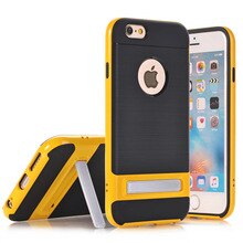 For iphone 7 plus case hard case double layer brushed silicone frame back Shockproof Cover Cases for 5S SE 6 6s plus With kickst