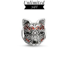 Fox Charm Beads Orange Cubic Zirconia 925 Sterling Silver Animal Fashion Jewelry Accessories Fit Thomas Karma Bracelets Chain