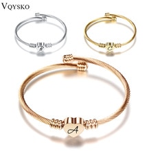 Free Engrave Initial Alphabet Heart Cuff Bangles Women Jewelry Stainless Steel Letter Bangle For Gifts Silver/gold/pink gold