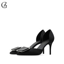 GOXEOU/2019 Autumn New Women Shoes  Pointed Toe Thin Heels  Silk Casual  High-heeled Shoes