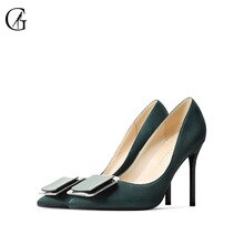 GOXEOU/2019 Autumn New women Pumps Green Silk Shoes Fashion Sexy  Pointed Toe Thin Heel Shoes