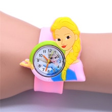 Girls Toy Clock Elsa Watch Pink Rubber Watches 22cm Slap Toy Belt Children Kids Quartz Wrist Watches