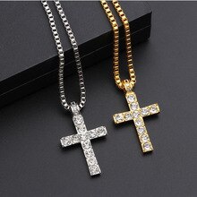 Gold alloy color Cross Pendant religious Necklace ice cream Crystal Cross Necklace Jewelry Cuban chain man