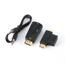 HDMI to VGA Converter With Audio Cable Male to Female for PC Laptop Tablet Support 1080P HDTV Adapter Hot Sales