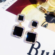 HIYONG Fahsion Statement Earrings 2019 Black Square Geometric Earrings For Women Crystal Luxury Wedding Earring Gold Color