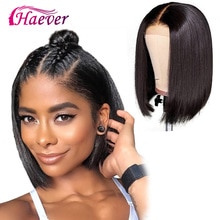 Haever 4x4 Short Bob Wigs Lace Closure Wig Human Hair Wigs Straight Pre Plucked Hairline Baby Hair 150% Brazilian non-Remy Hair