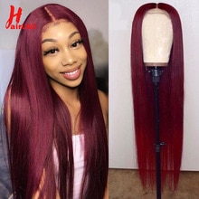 HairUGo 4x4 Lace Closure Wigs 99J Brazlian Remy Straight Lace Closure Human Hair Wigs For Black Women Human Hair Wigs Mid Ratio