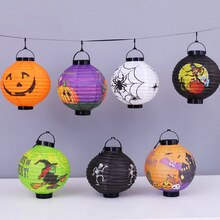 Halloween Paper Lantern Ghost Festival terrorist Decoration led luminous folding hand-held spider bat pumpkin lantern toy kids