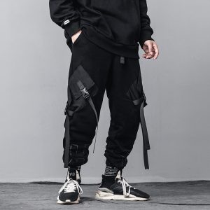 Harajuku Streetwear Joggers Pants Tactics Cargo Trousers 2020 Fashion Hip Hop Black Sweatpants Male Ribbon US Size DG542