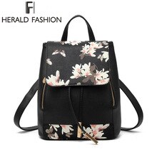 Herald Fashion Printing Women Leather Backpack With Floral Causal School Student Bag for Teenage Girls Lady's Traveling  Mochila