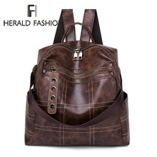 Herald Fashion Women Soft Leather Backpack Vintage Female Students School Bag Large Backpacks Multifunction Travel Bags Mochila