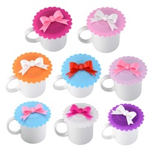 High Quality Fashionable Creative Food-grade Silicone Cup Cover Heat-resistant Safe Healthy Silicone Lid with Bowknot
