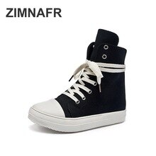 High Top Canvas Shoes Women's 2019 New Thick Bottomed Leather Canvas  Women Casual Shoes Fashion Sneakers Plus Size 35-44