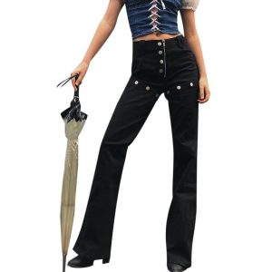High Waist Button Flare Pants 2019 Ladies Fashion Sexy Skinny Trousers Club Pants