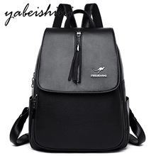High quality women Black tassel Backpack women soft Leather Backpacks School Bags For Girls Flip cover travel backpack Sac a Dos