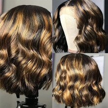 Highlights Colored Human Hair Wig with Baby Hair Natural Wave Lace Front Wigs Pre Plucked Glueless Short Bob 13x4 Lace Wig