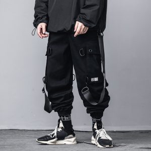 Hip Hop Black Tactics Cargo Pants Men 2020 Fashion Streetwear Mens Joggers Pants Ribbon Pocket Pencil Trousers US Size DG541