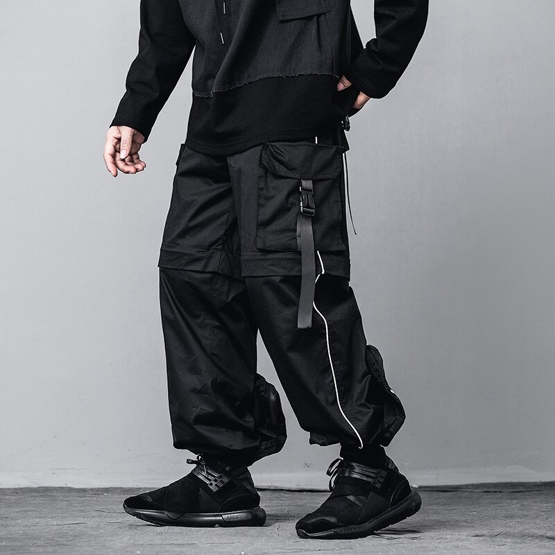 Hip Hop Cargo Removable Pants Streetwear Harajuku Pant Joggers Tactical Harem Trousers Male Big Pocket Elastic Waist DG535