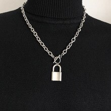 Hip hop rock Stainless Steel Silver Color Square Lock Pendant Necklaces For Women Men Padlock Necklace Brand Jewelry