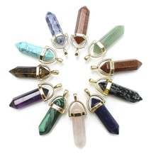 Hot Sale Real Natural Quartz Stone Pendant Gold-color Stones Agata Tiger Eye Opal Rose Clear Stone Pendant for Necklace