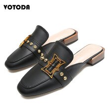 Hot Women Rivet Slippers Mule Shoes Metal Square Buckle Outdoor Flats Low-Heeled Flip Flops Woman Summer Beach Slip On Shoes