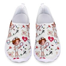INSTANTARTS Nursing Sneakers Woman Hospital Nurse Pattern 3D Print Cute Flats Shoes Spring Air Mesh Slip On Women's Beach Shoes