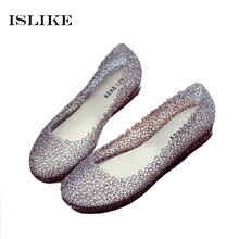 Islike New Plastic Sandals Women Sandales Pvc Hollow Hole Crystal Shoes Soft Jelly Bling Sandalias Cute Girls Casual Beach Shoes