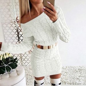 JODIMITTY Knitted Warm Sweater Dress Women Vestidos Pink Black Bodycon Mini Long Sleeve White Autumn Winter Dress Woman