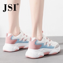 JSI Fashion New Women Sneakers Chunky Round Toe Lace-Up Mixed Colors  Air Mesh Casual Shoes Women Breathable Stylish Flats JY5