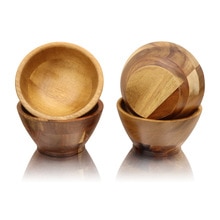 Jaswehome Set of 4  Acacia Wood Bowls Decoration Fruit Salad Noodle Rice Bowl Wooden Fruit Bowl Natural Wood Creative Tablewares