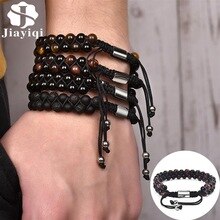 Jiayiqi Natural Stone Beads Braecelet Men Women Doublelayer Tibetan Adjustable Bracelet Chakra Lava Stone Yoga Jewelry Bangles