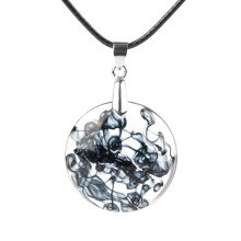 KCALOE Fashion Ink Painting Round Shape Resin Pendant Necklace Black Wax Rope Chain Handmade Epoxy Jewelry Best Gift 47x33mm