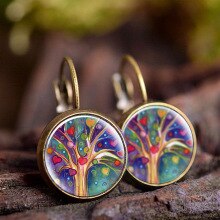 KCALOE Ladies Hook Family Tree Earrings Glass Cabochon Earrings Vintage Jewelry Newest Symbol Bohemia Ladies Earrings