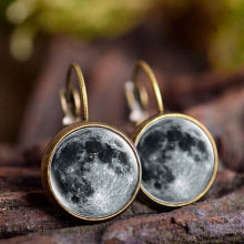 KCALOE Ladies Hook Galaxy Earrings Glass Cabochon Earrings Jewelry Universe Symbol Bohemia Ladies Earrings Bronze Color
