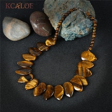 KCALOE Tiger Eye Necklace Women Vintage Accessories Big Natural Stone Waterdrop Design Chokers Necklaces 2017 Maxi Colar