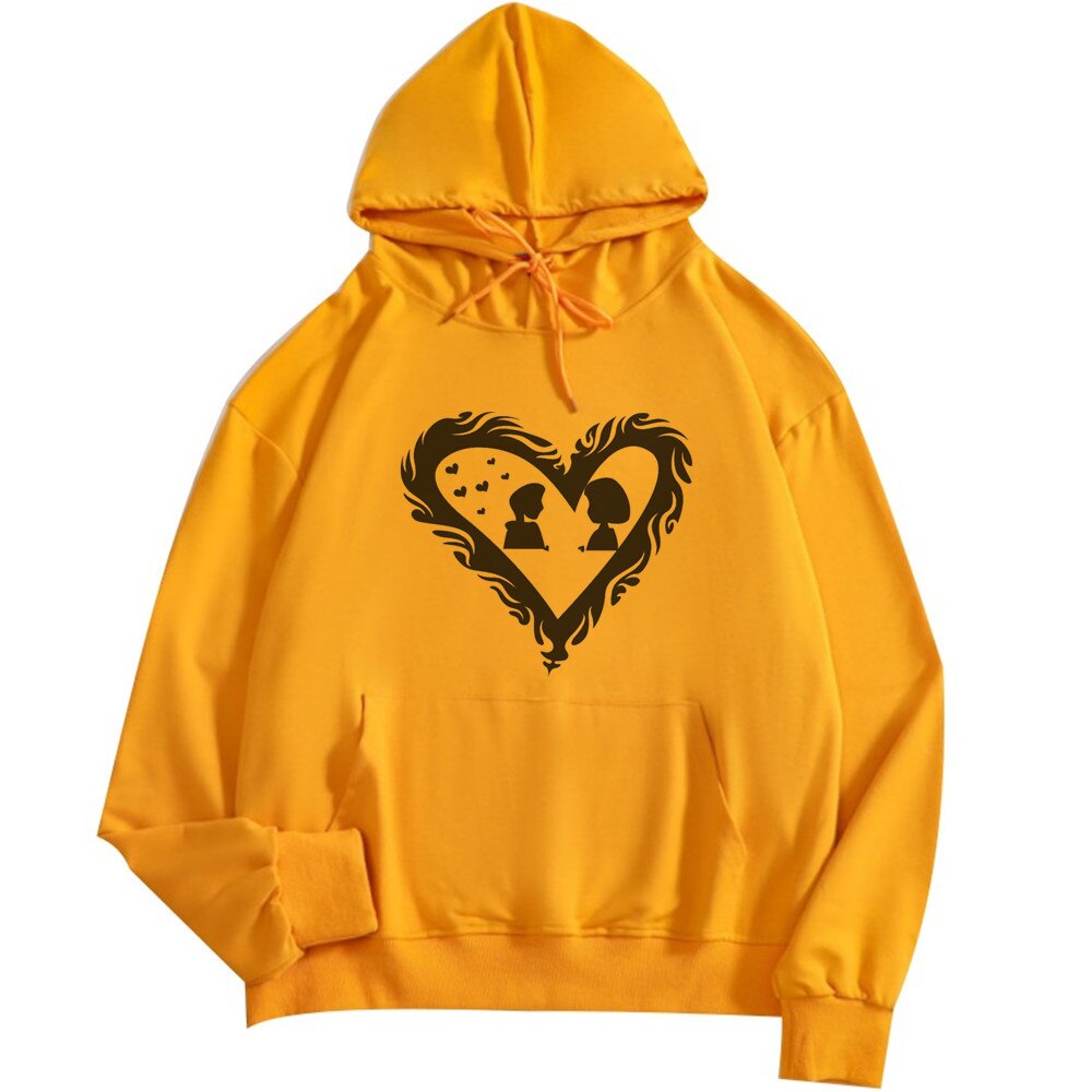Korean Couple Wear Harajuku Cotton Hoodie Loose Heart Print Hoodie Lady High Quality Soft Long Sleeve Hoodie Men and Women Tops