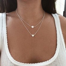 Korean fashion pearl love double-layer integrated necklace accessories female personality wild Charm Chains Necklace Jewelry