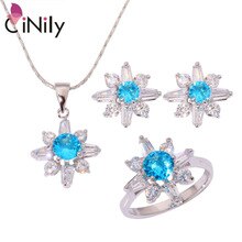 Kunzite Green Quartz Blue White Zircon Silver Plated Wholesale Women Jewelry Necklace Pendant Earring Ring Jewelry Set NT170-172