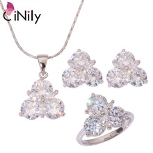 Kunzite Green Quartz White Zircon Silver Plated Wholesale for Women Jewelry Necklace Pendant Earrings Ring Jewelry Set NT186-188